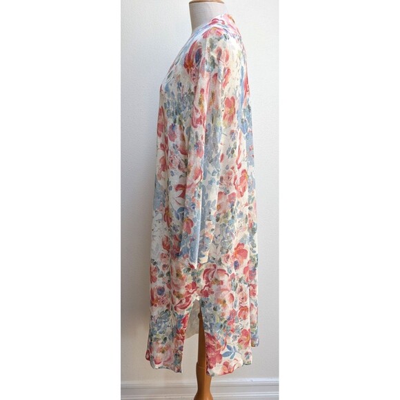 J. JILL Linen Blend Flora White Orange Boho Knee Length Cardigan Sz XL - Picture 3 of 7